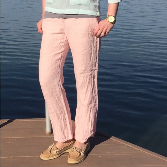 Boden Pink Linen Pants drawstring button  size 12L (12 long) - Picture 1 of 9